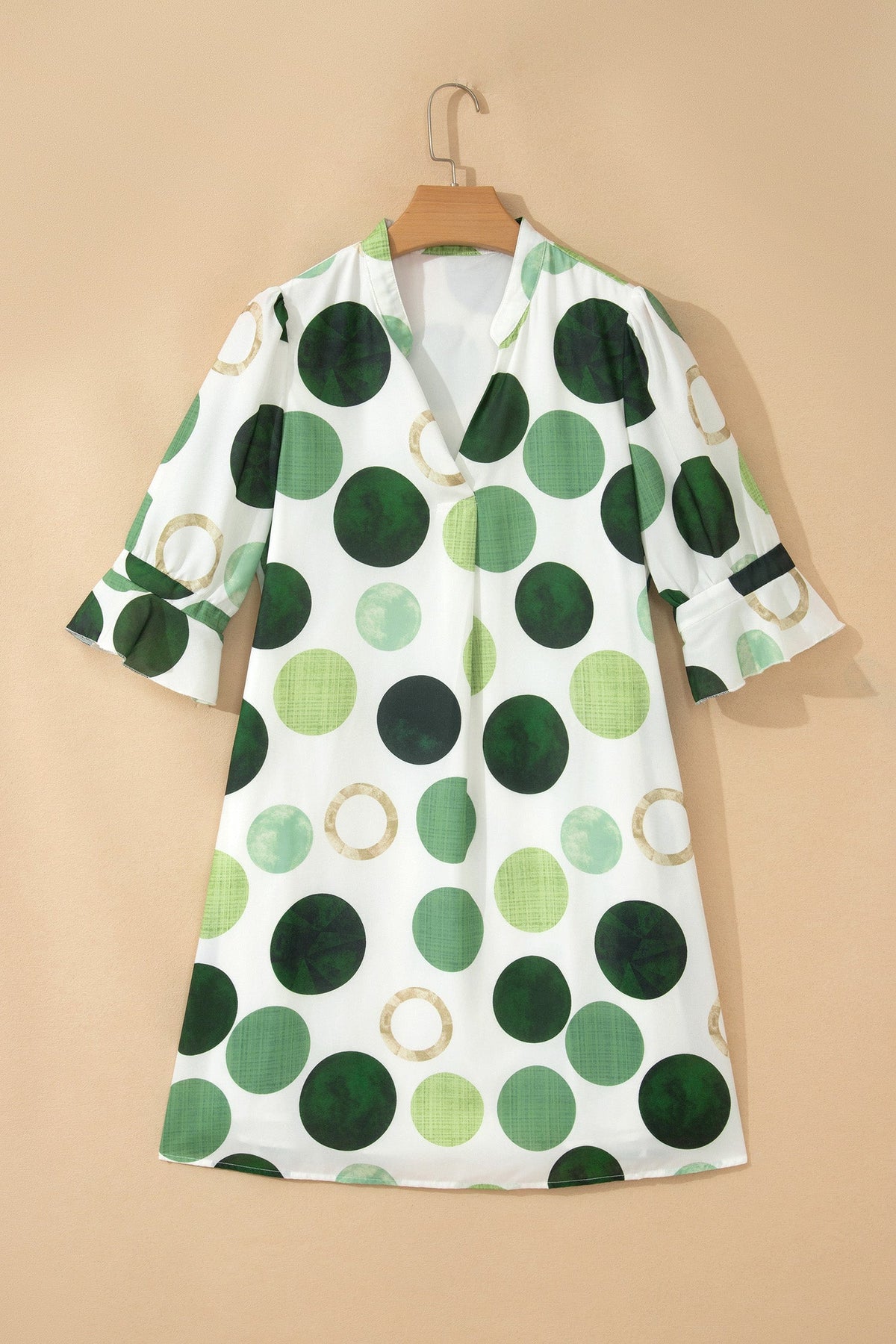 Polka Dot Flounced 3/4 Sleeve Mini Dress