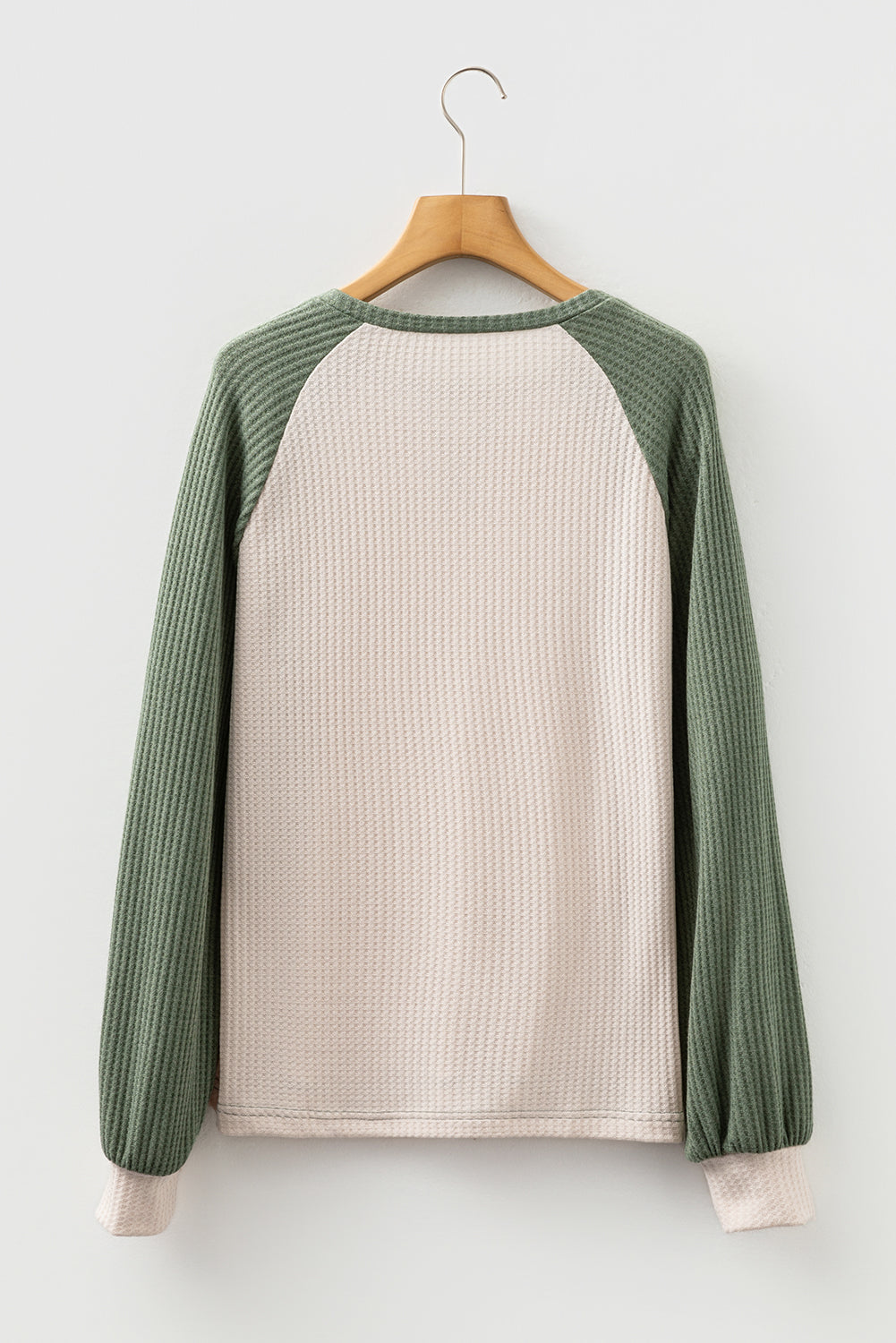 Mist Green Waffle Color Block Raglan Sleeve Top
