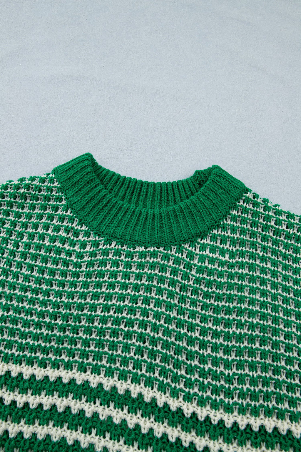 Green Stripe 3/4 Draped Sleeve Slouchy Sweater