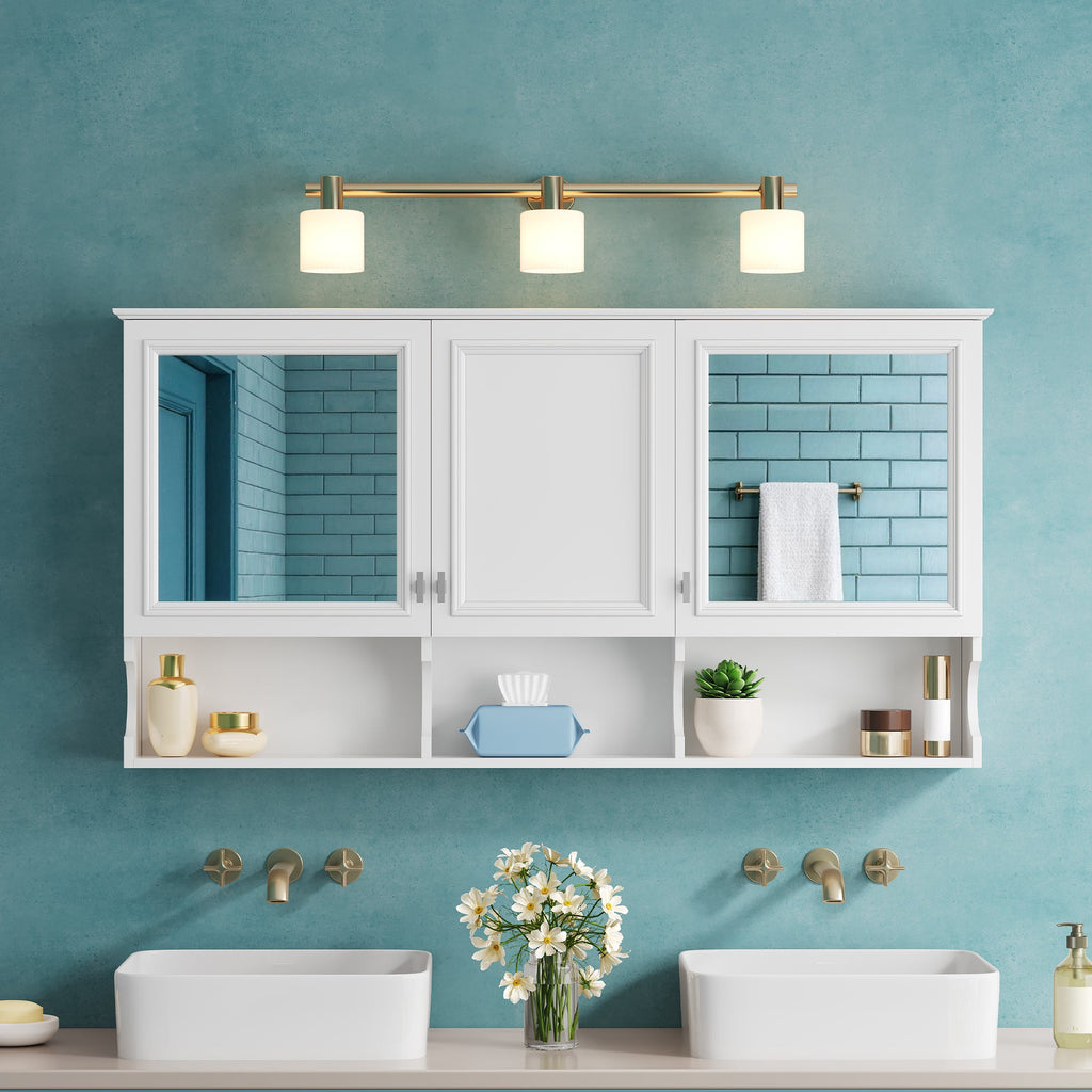 55 Inch Mirror Medicine Cabinet with Open Shelves