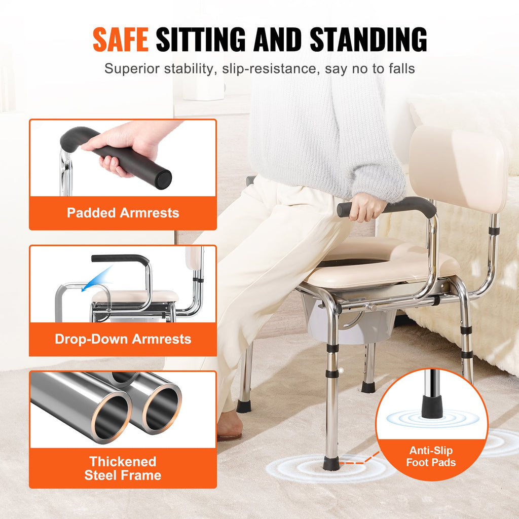Commode Chair, Bedside Commode with Padded Seat