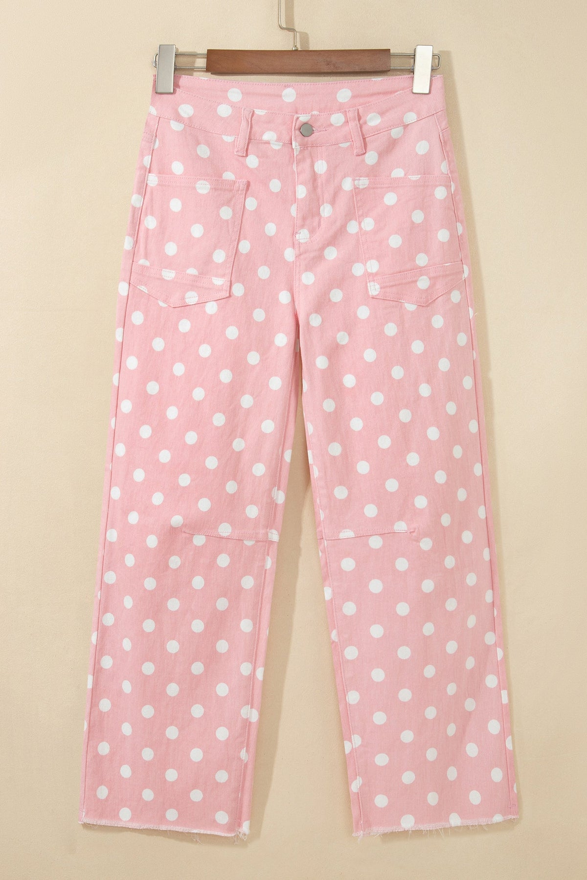 Polka Dot Denim Raw Hem Barrel Jeans