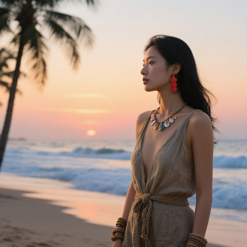 Raffia Dangle Earrings for Women - Boho Statement Rattan Drop Jewelry with Shell Design, Lightweight Summer Beach Trendy Accessories