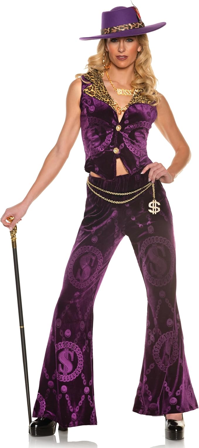Velvet Pimp 70's Retro Disco Women Purple Dollars & Dreams Costume