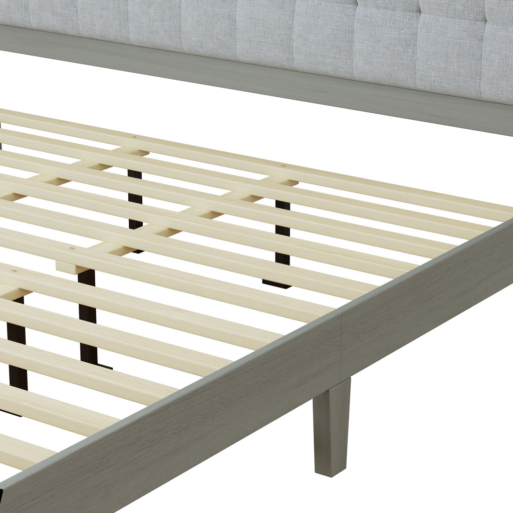 Solid Wood Platform Upholstered Headboard King Bed
