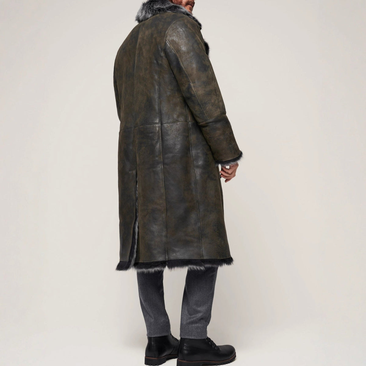 Double-breasted Wide Lapel Long-haired Men's Long Fur Coat