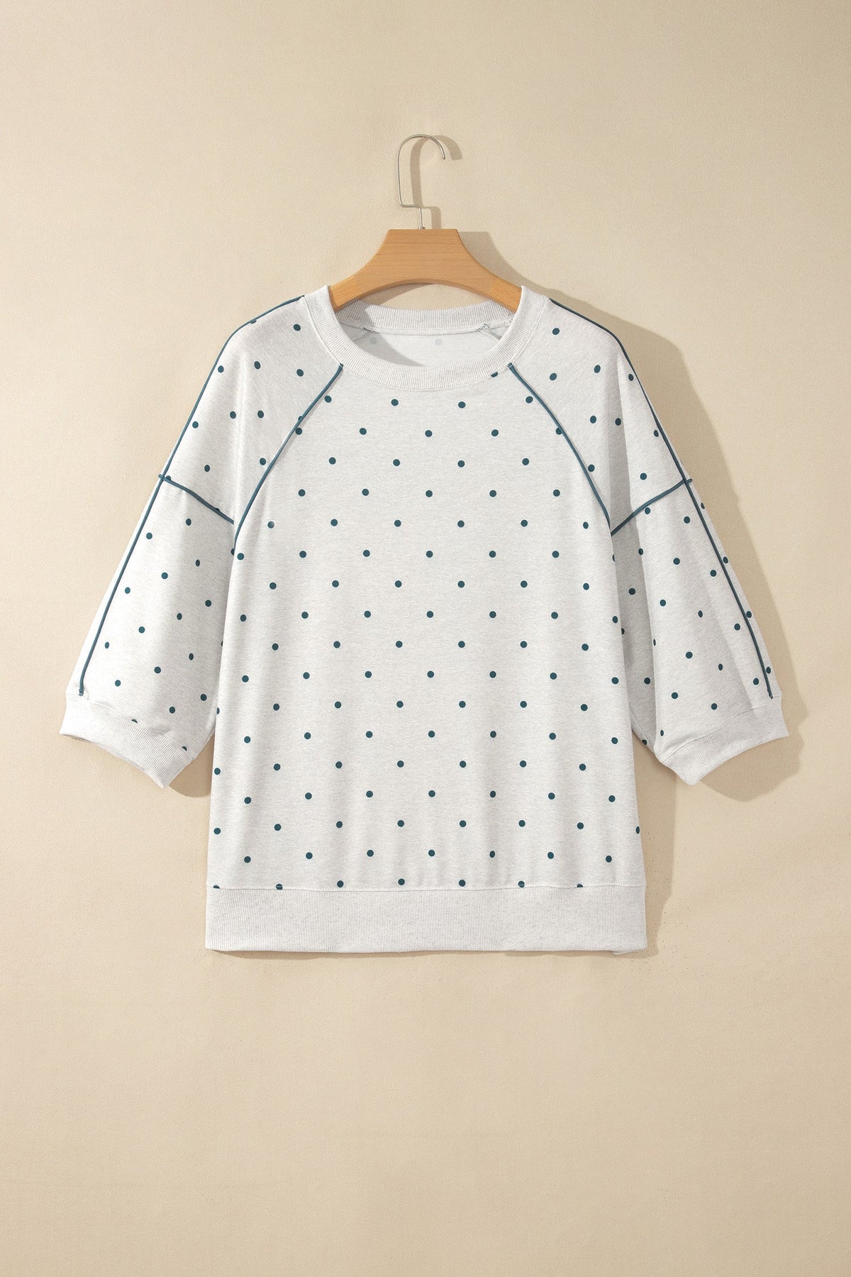Polka Dot Piping Trim 3/4 Raglan Sleeve Top