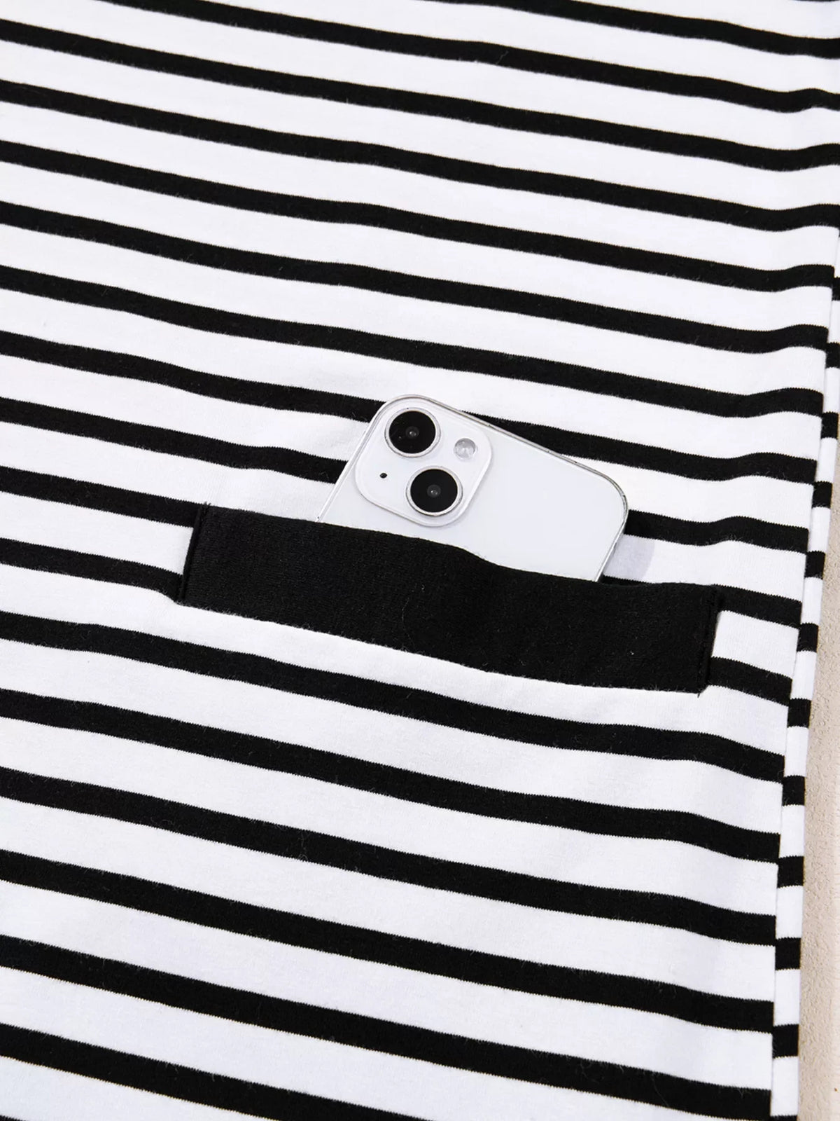 Stripe Buttoned Front Collared Long Sleeve T Shirt Dress with Pockets
