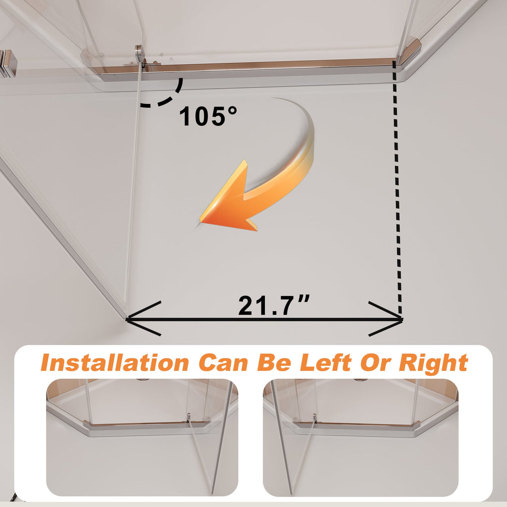 Frameless Neo-Angle Pivot Shower Enclosure - 36" x 36" x 72"