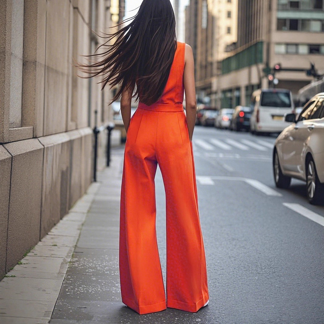 Women's Blouse Collar Solid Color Wide Leg Jumpsuit