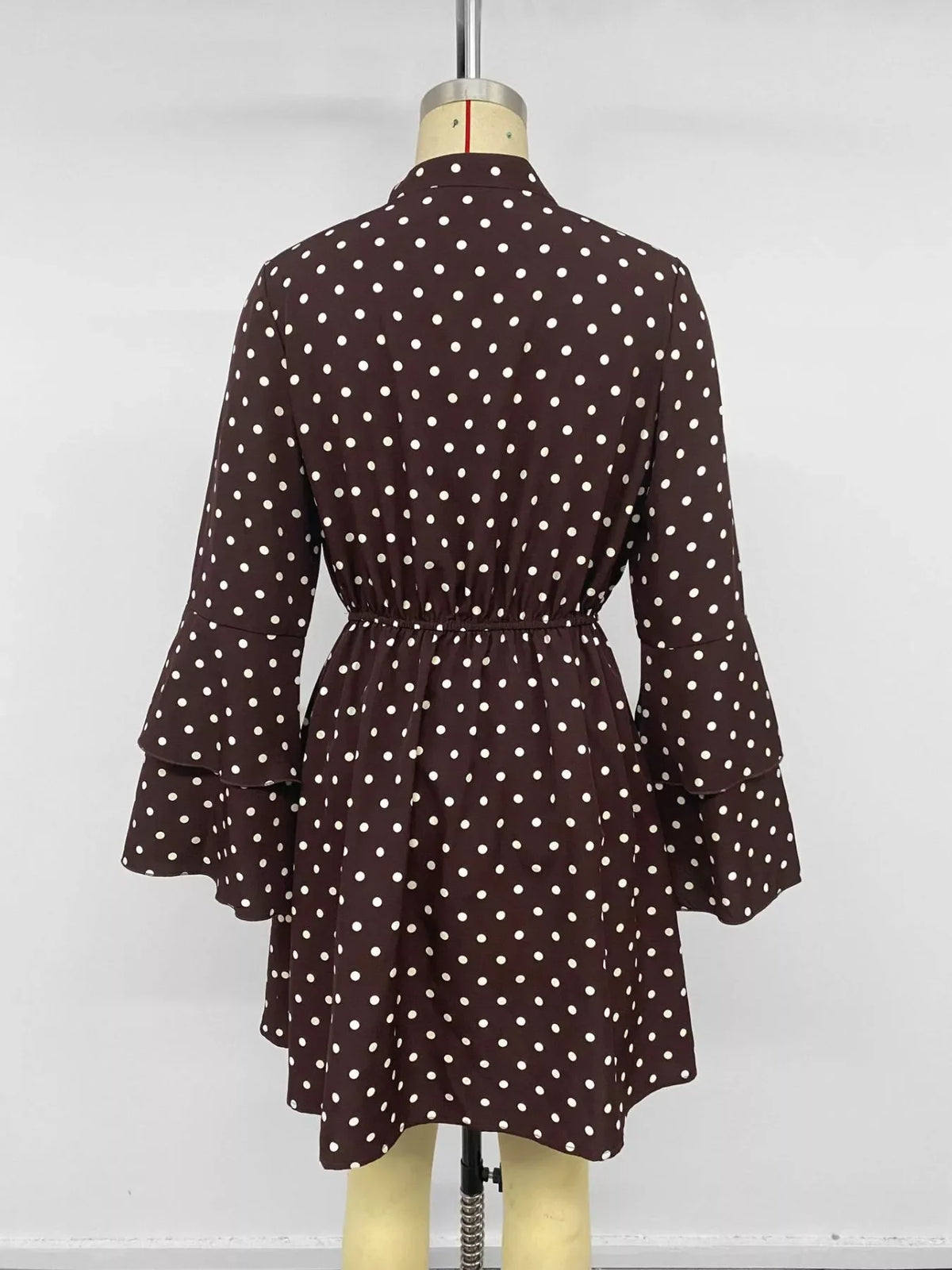 Polka Dot Flare Sleeve Tie Neck Dress