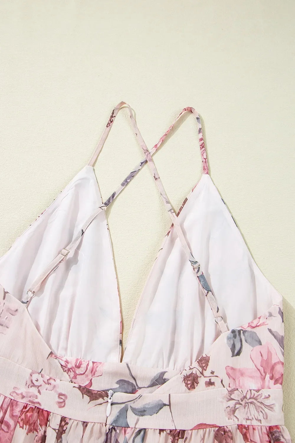 Floral Pleated Deep V Backless Maxi Dress