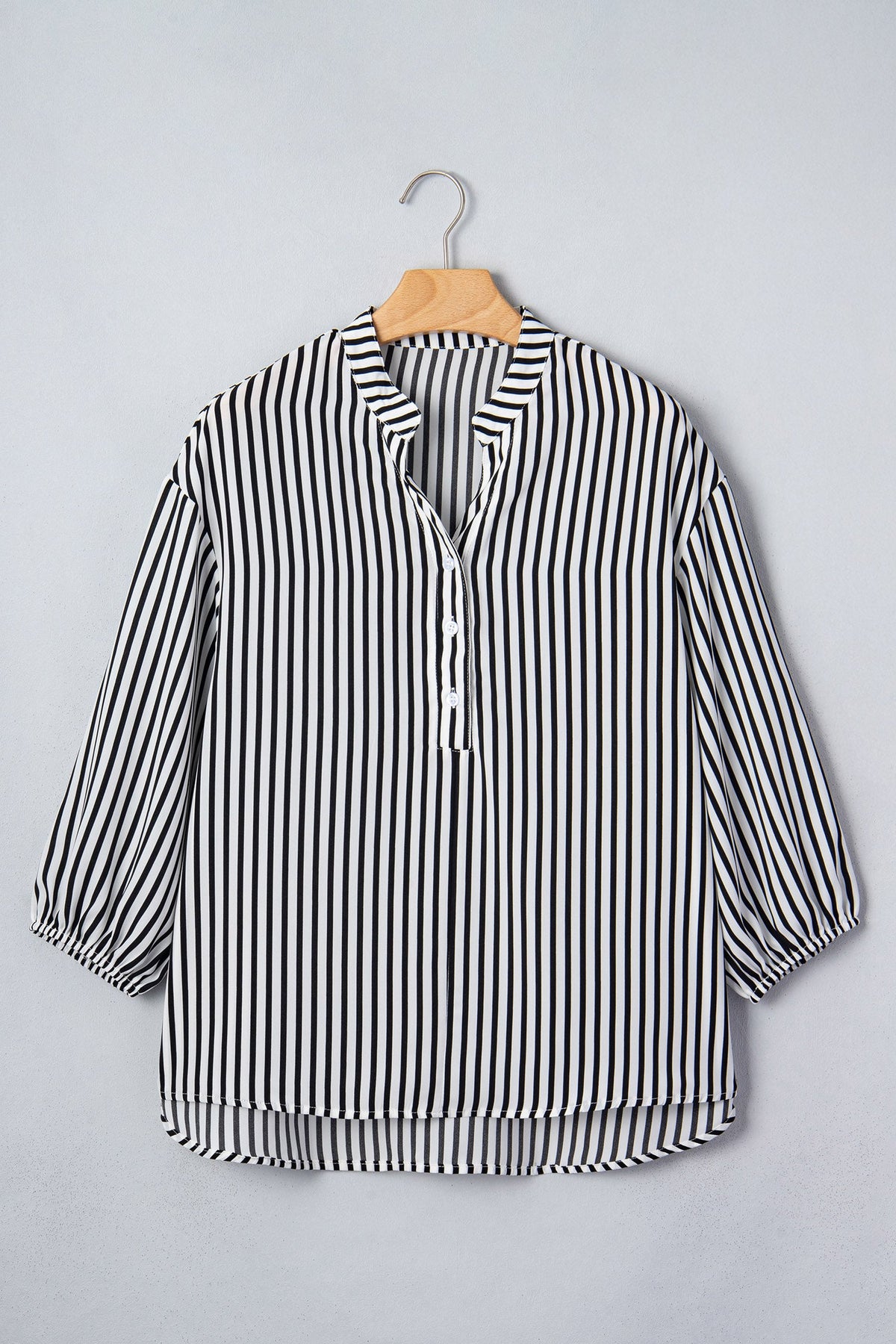 Stripe 3/4 Sleeve V-Neck Button Up Shirt