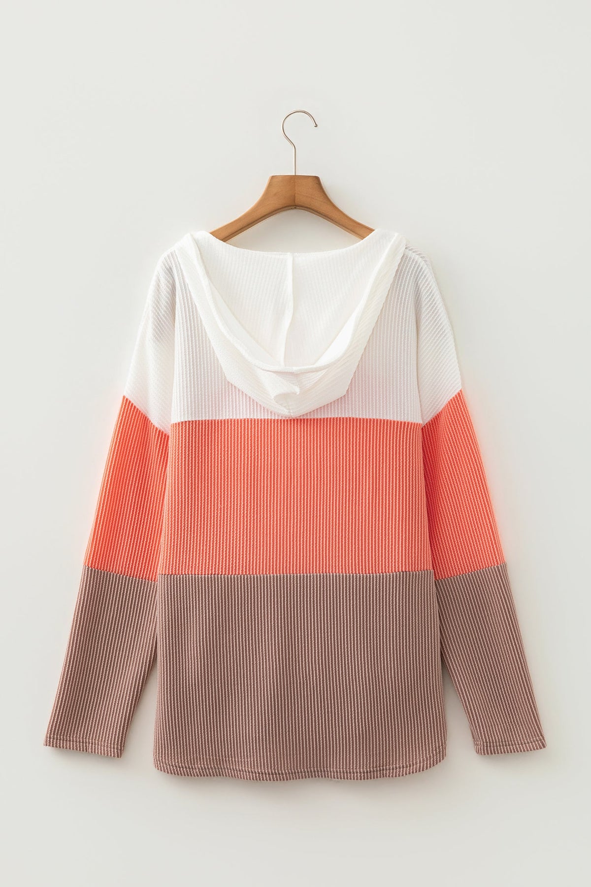 Gold Flame Ribbed Colorblock Hooded Pullover Long Sleeve Top