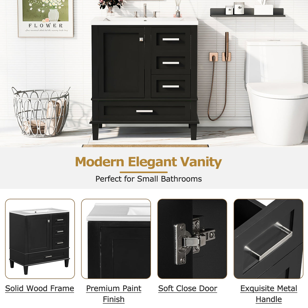 30" Modern Bathroom Vanity With Sink Combo Set