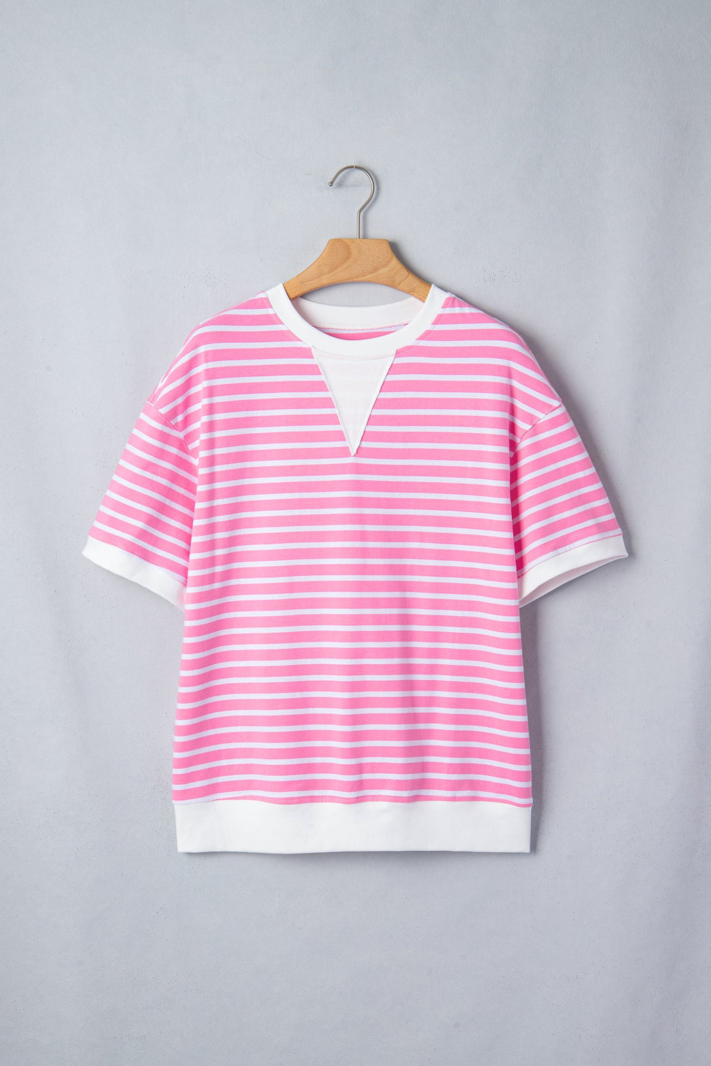 Stripe Colorblock Drop Shoulder Short Sleeve Top