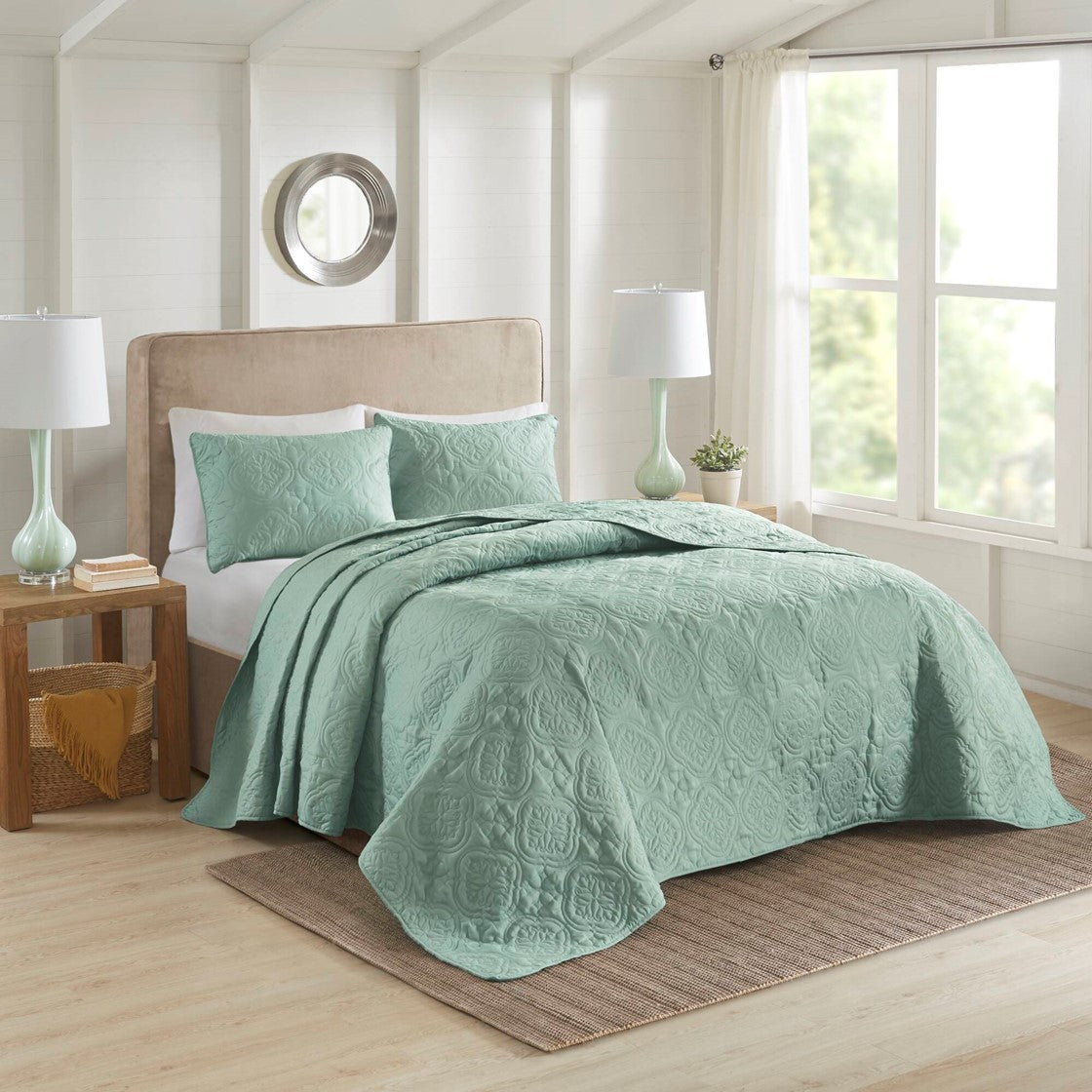 3 Piece Reversible Bedspread Set Seafoam Full/Queen