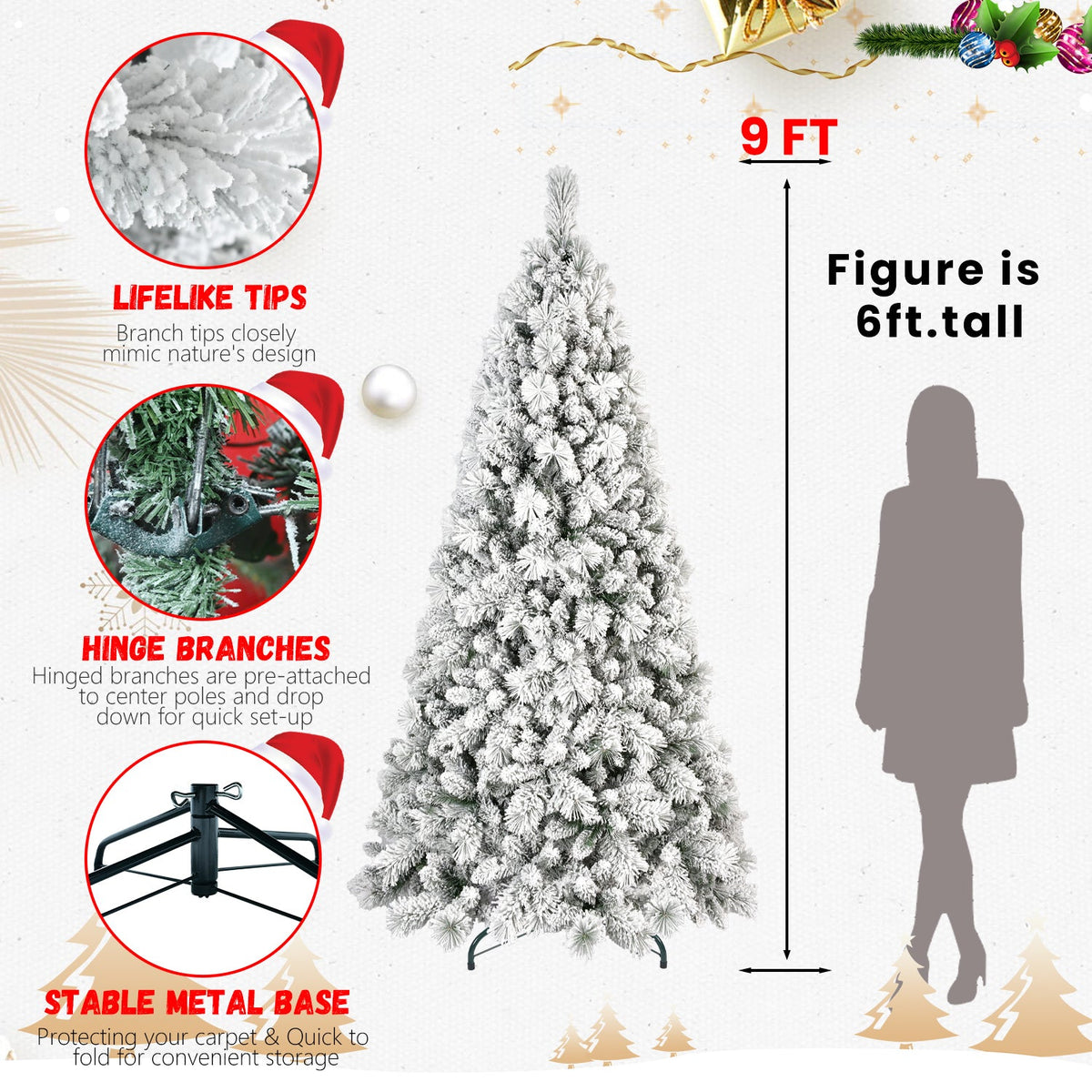9FT Flocked Christmas Tree with 1964 Tips