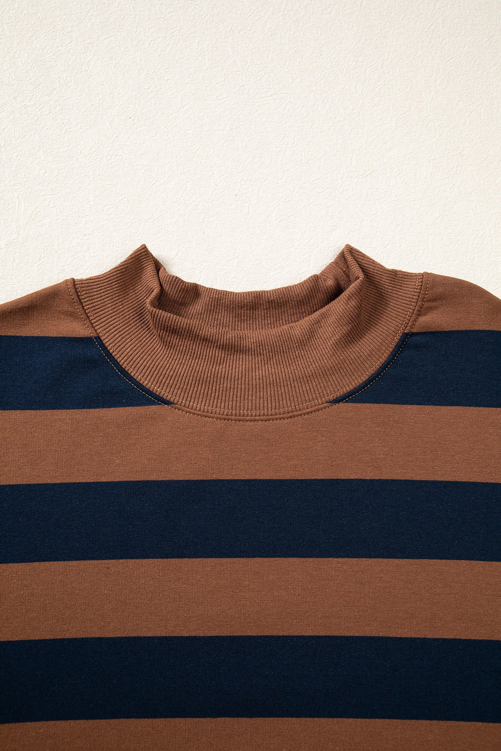 Brown Stripe Colorblock Mock Neck Relaxed Sweatshirt