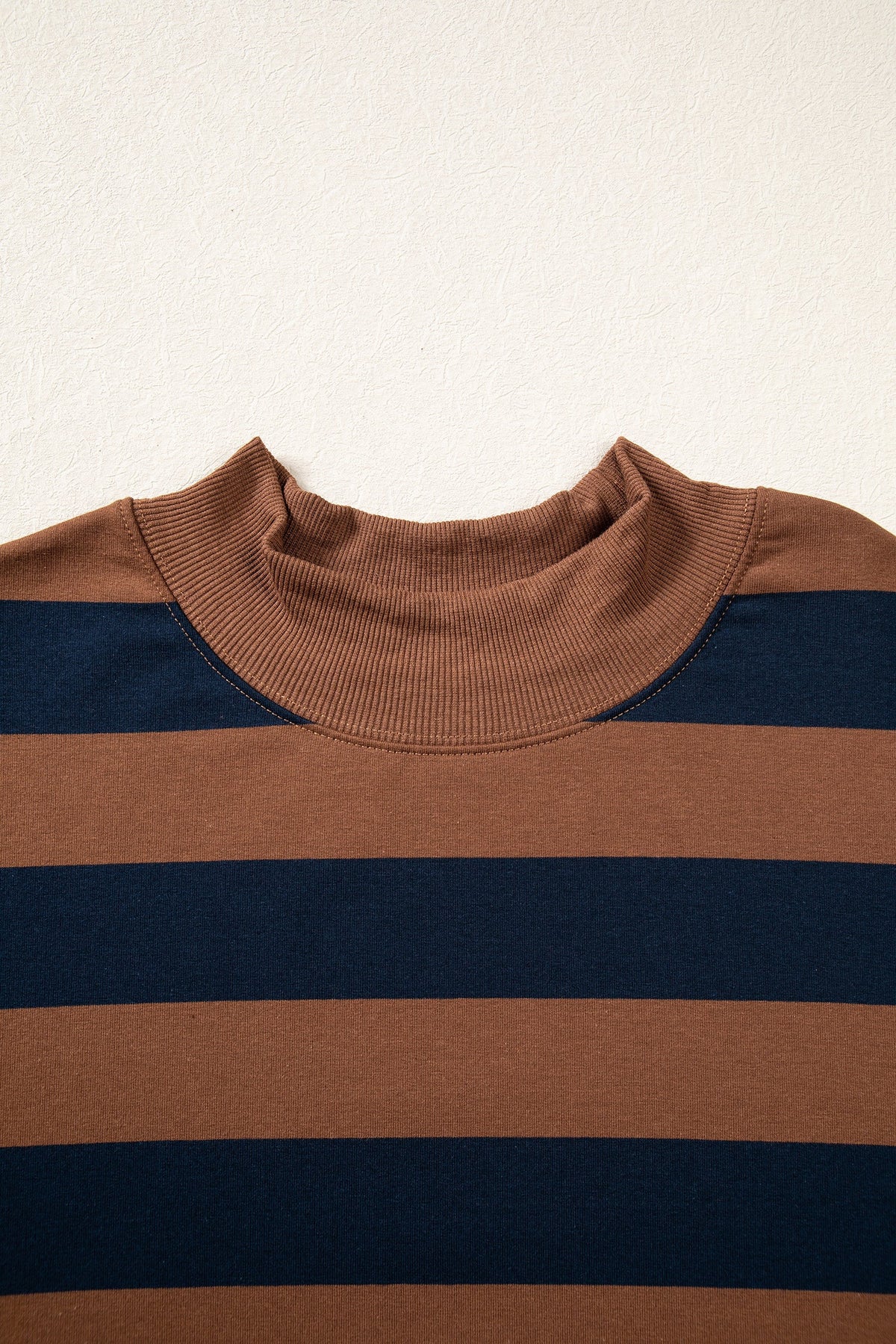 Brown Stripe Colorblock Mock Neck Relaxed Sweatshirt