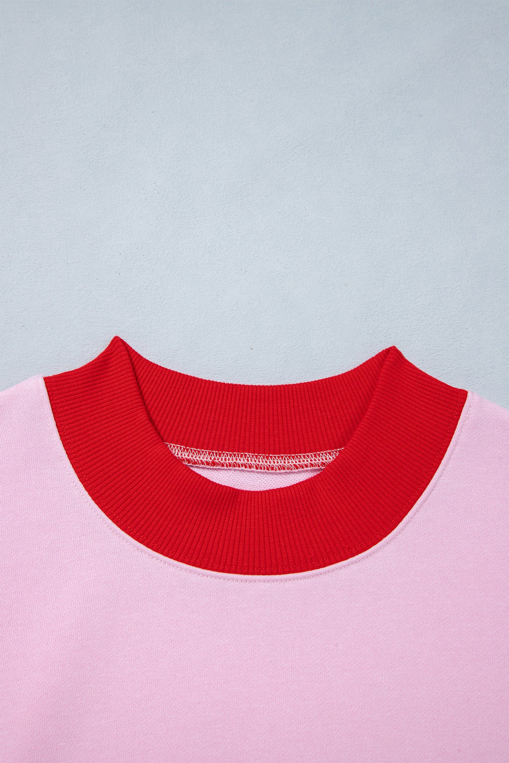 Pink Colorblock Trim Crewneck Long Sleeve Pullover Sweatshirt