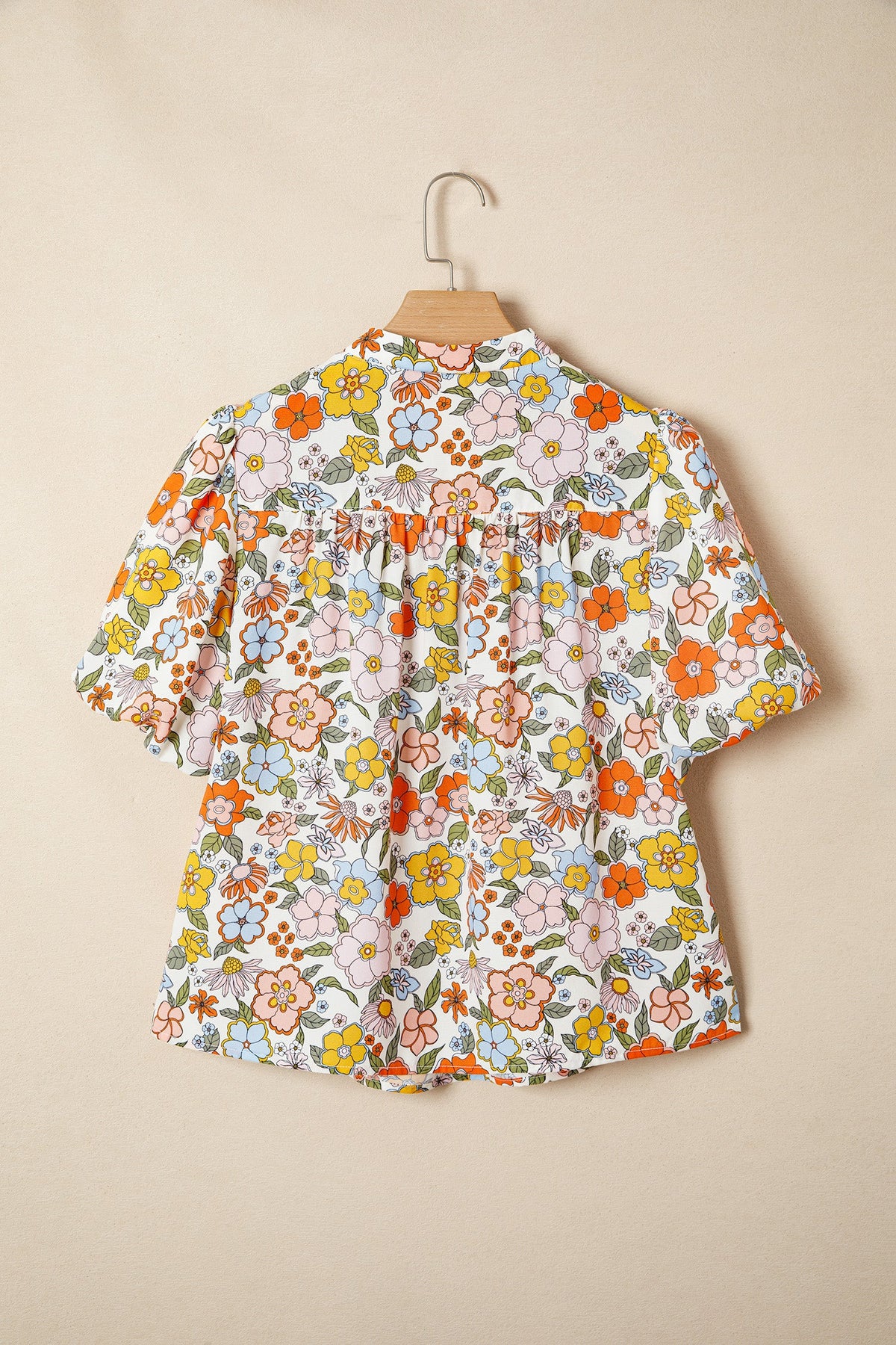 Boho Floral Crochet V-Neck Puff Sleeve Blouse
