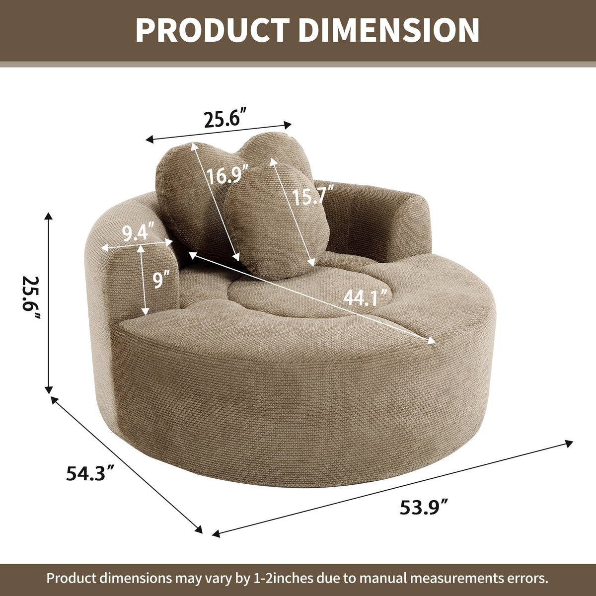 Round Sofa Bed with Memory Foam Sectional Couches for Living Room