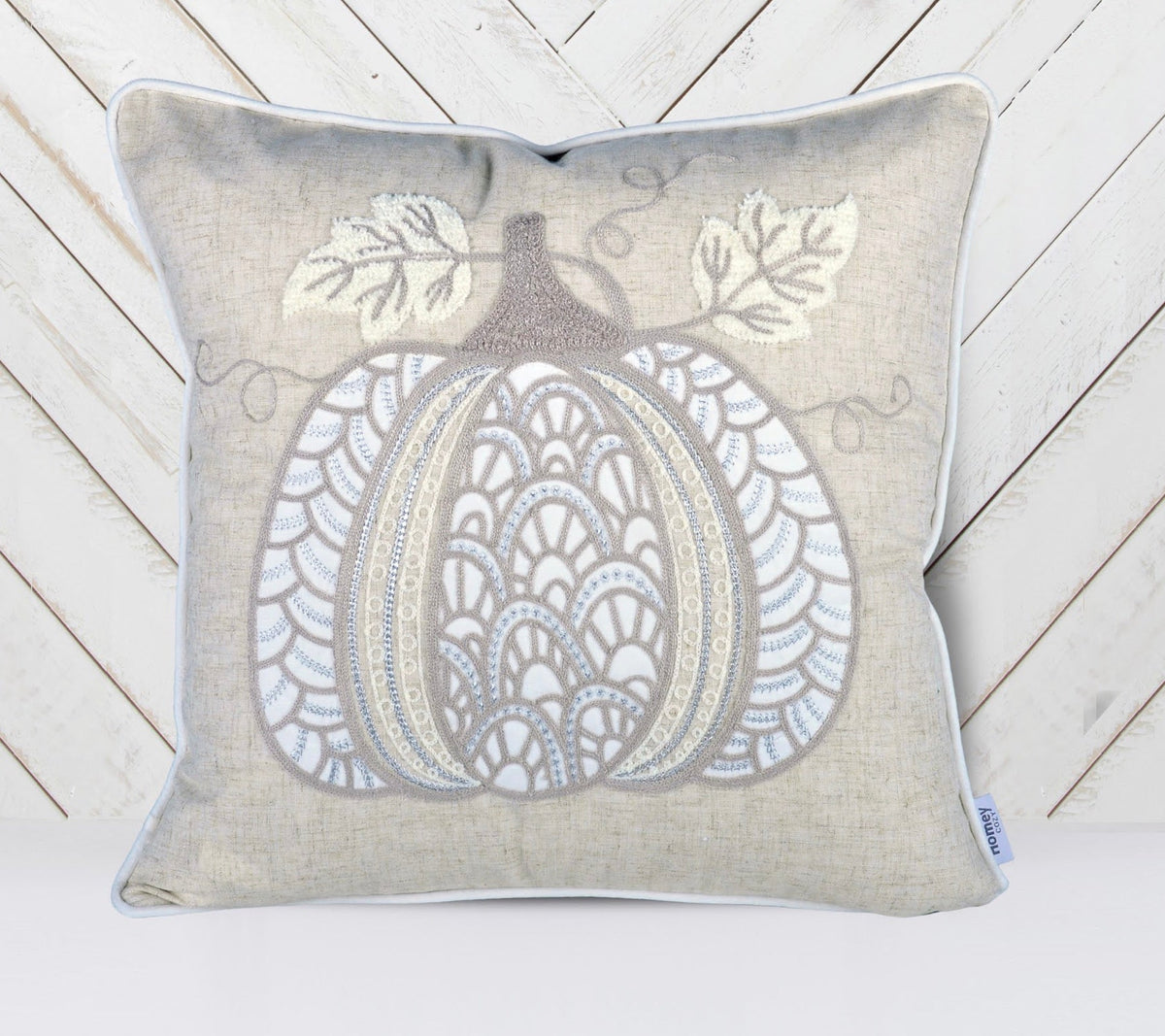 Lace Embroidered Pumpkin Throw Pillow – Neutral Fall Accent Cushion Set of 2