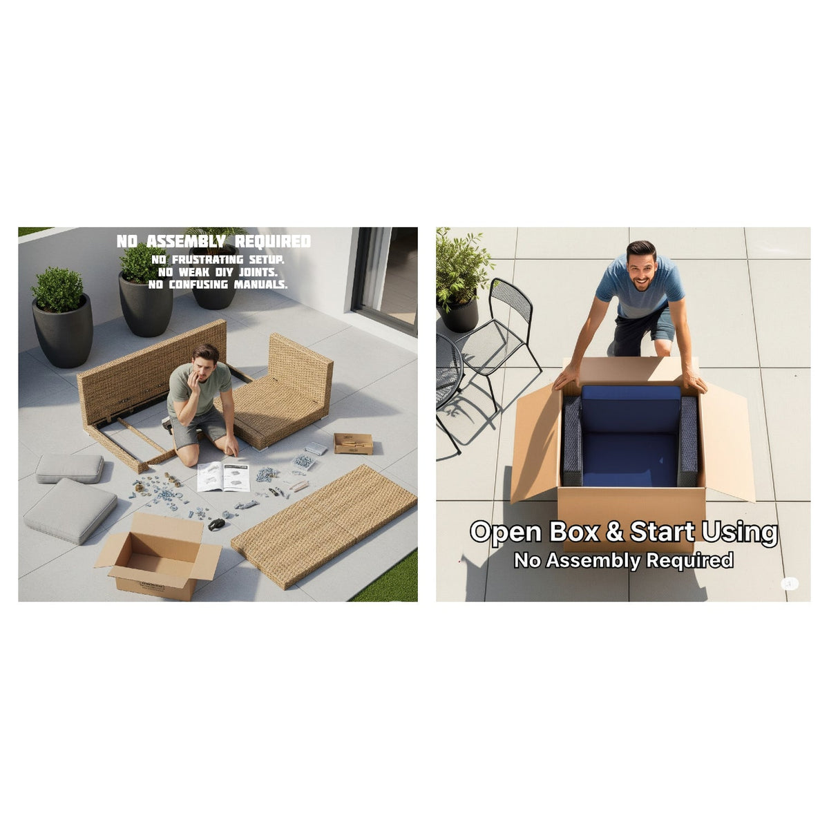 LSI 3-Piece Wicker Rattan Patio Sofa Set