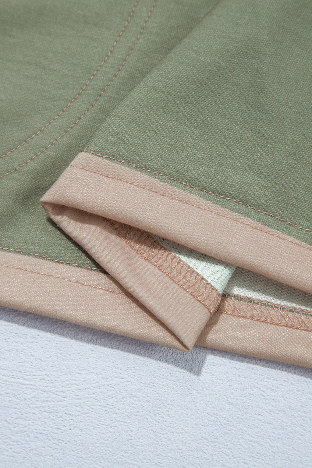 Green Striped Colorblock Zipper Pullover Long Sleeve Loose Top