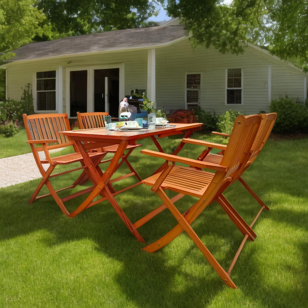 Foldable Patio Dining Set with 4 Chairs and 1 Table