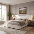King Size Upholstered Bed Frame With Boucle Fabric Curved Headboard