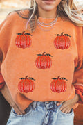 Orange Sequin Pumpkin Patched Twisted Rib Baggy Sweatshirt