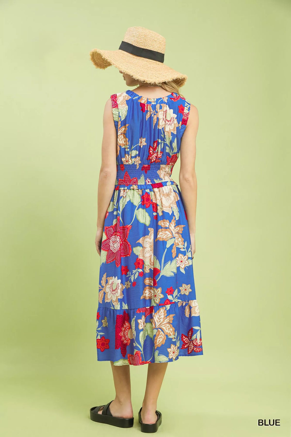 Umgee Floral Smocked Midi Dress