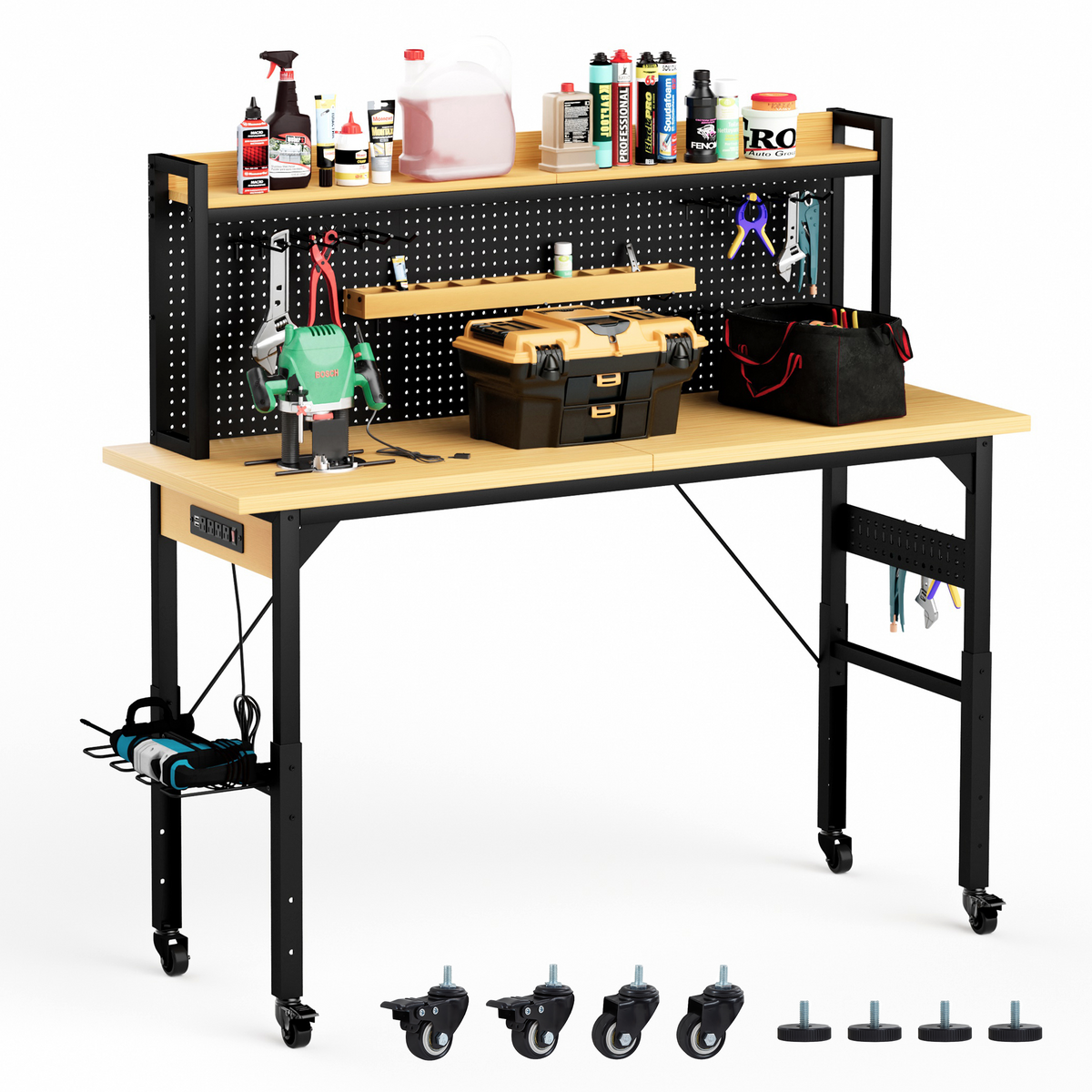 71'' Adjustable Workbench with Pegboard