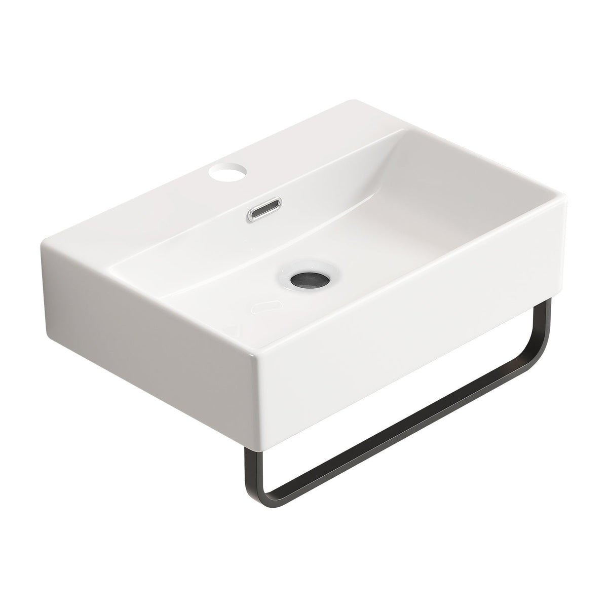White Vessel Sink With Towel Rack