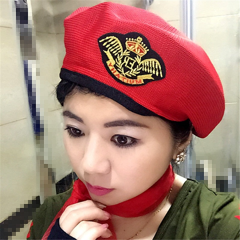 Childrens Star-themed Performance Beret Red Security Uniform Sailor Dance Cap Equestrian Hat