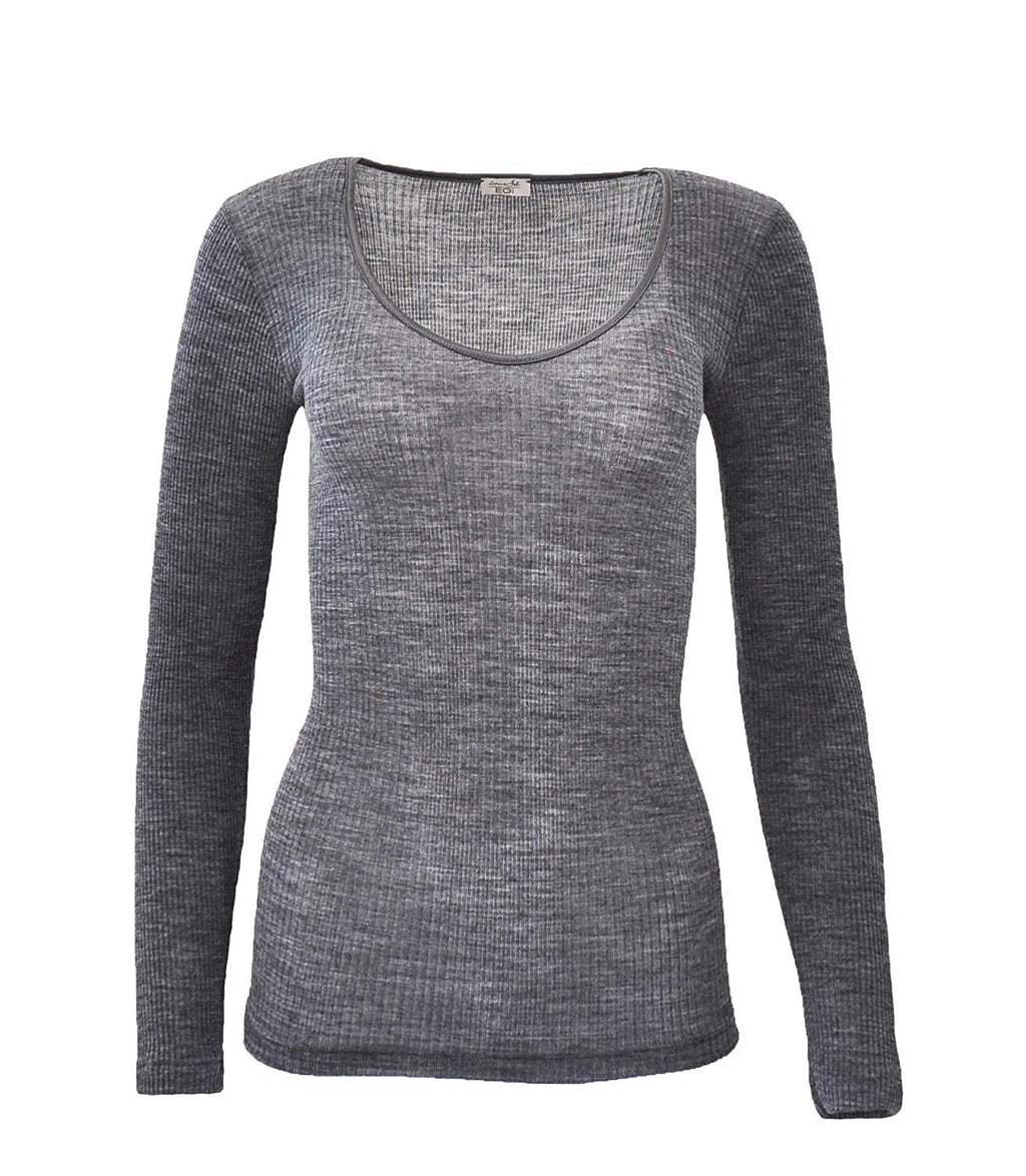 EGi Luxury Wool Silk Long Sleeve Top with Satin Trim. Proudly Made in Italy (1437)