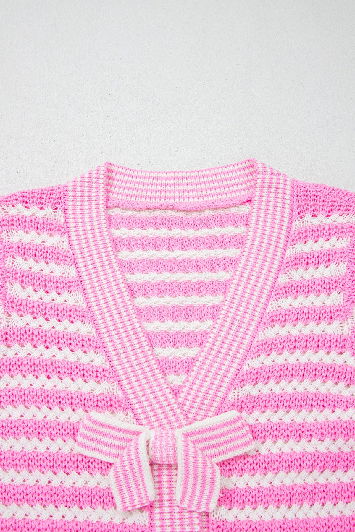Stripe Bow Tie V-Neck Short Sleeve Sweater