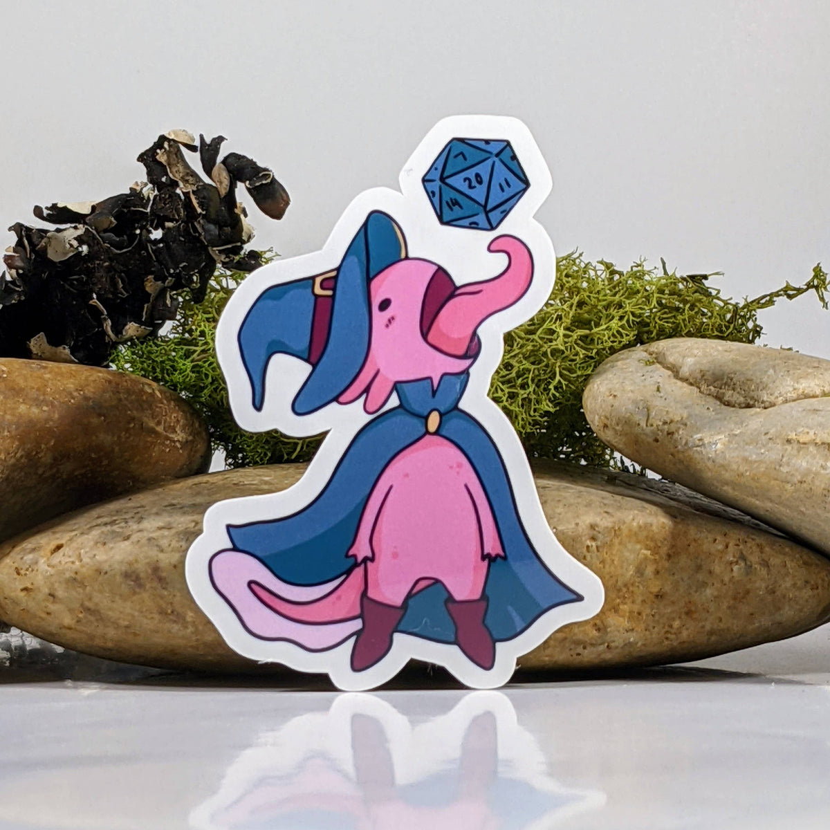 Axolotl Eating D20 Polyhedral Dice Sticker - 3"