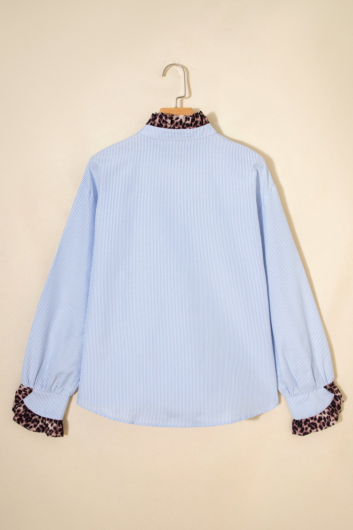 Stripe Patchwork Leopard Ruffle Long Sleeve Shirt