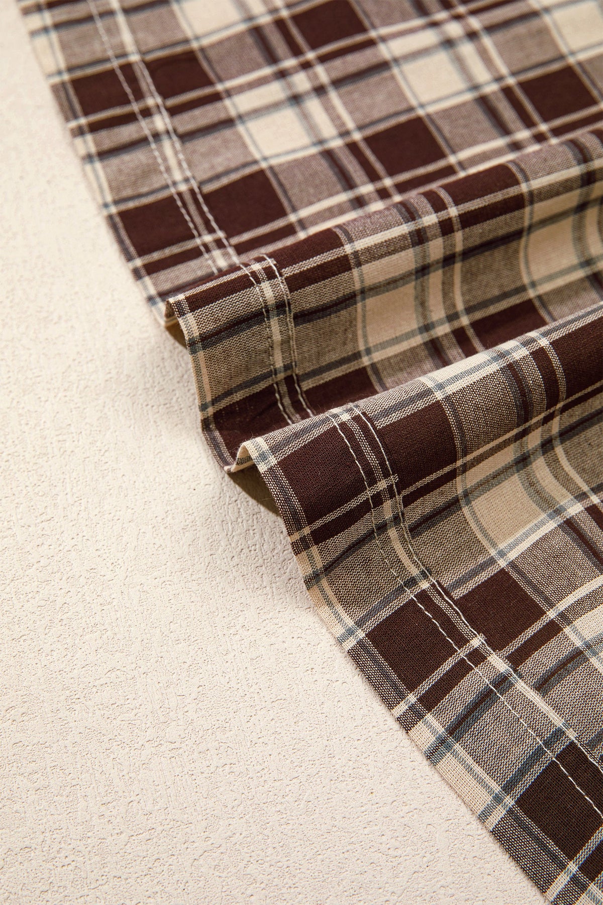 Brown Plaid Long Sleeve Short Shift Mini Dress