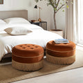 Yolanda 24" Round Upholstered Accent Ottoman - Burnt