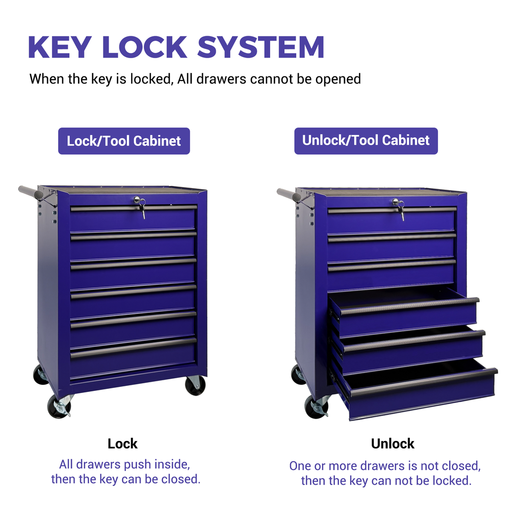 Rolling Metal Tool Chest with 6 Drawers - Purple