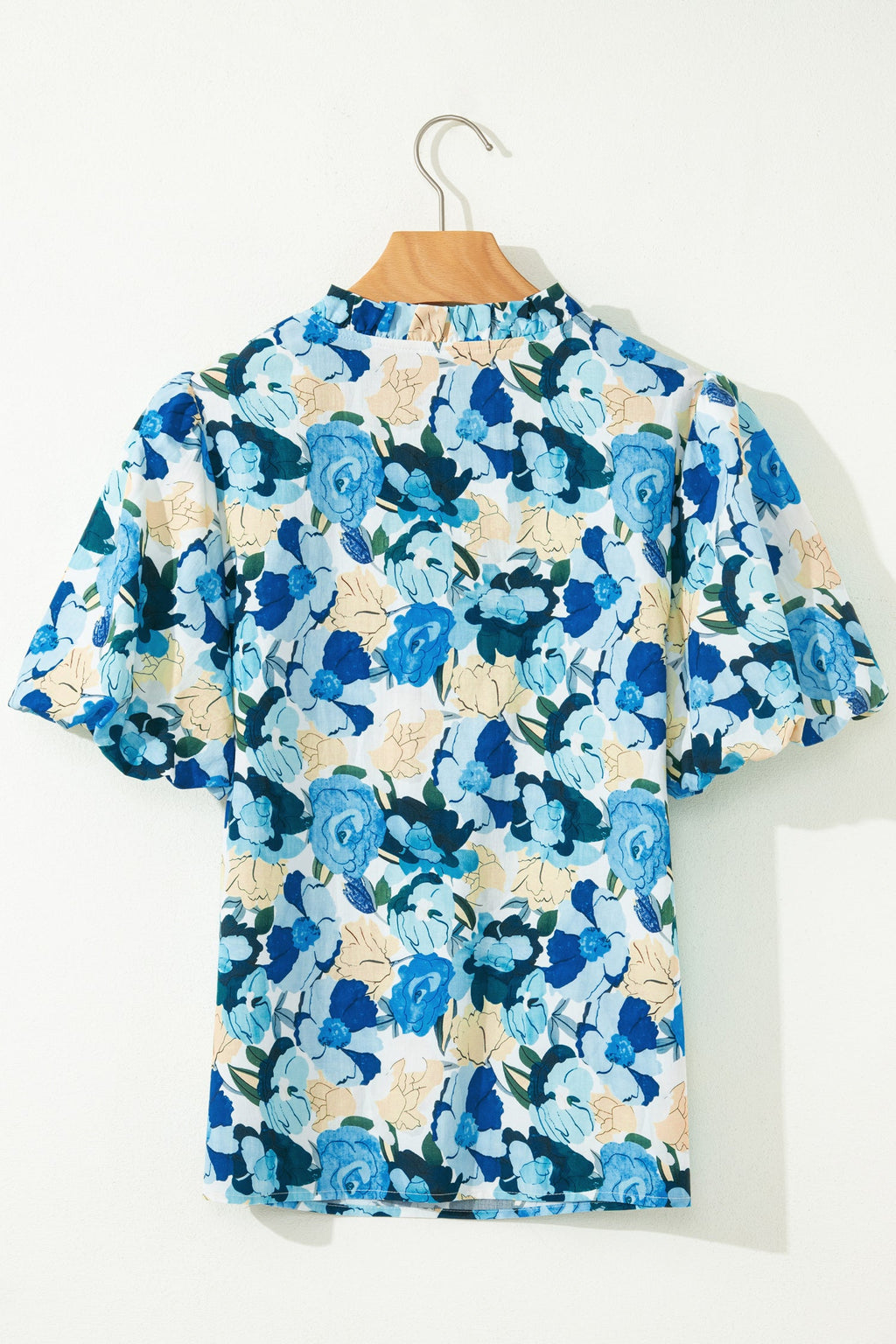 Floral Puff Sleeve V-Neck Short Blouse