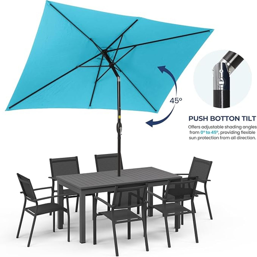 Turquoise Rectangular Patio Umbrella with Crank and Tilt