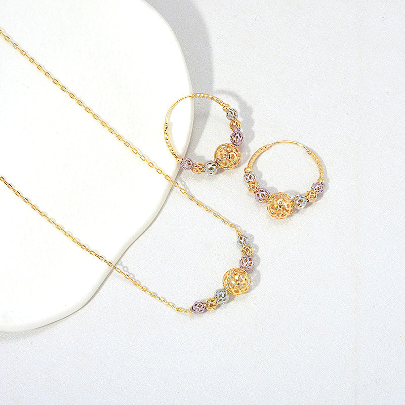 Multicolor Cutout Round Beads Necklace And Earrings Suite Necklace Jewelry