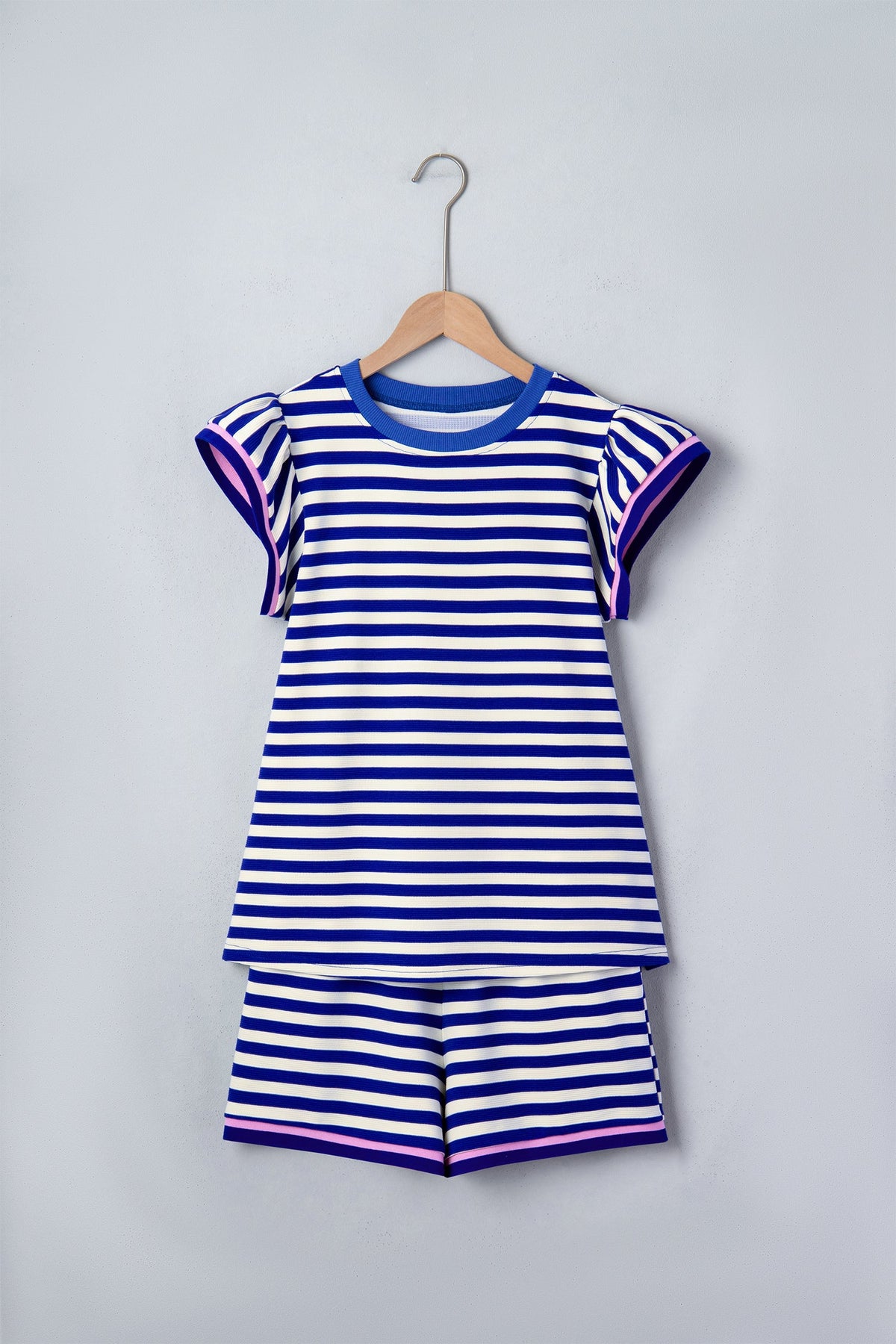 Stripe Cap Sleeve Top & Contrast Trim Shorts Set