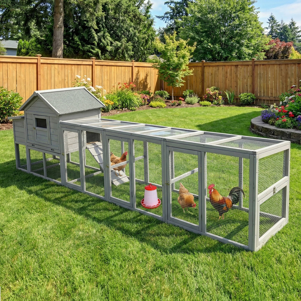 141" Gray Large Wooden Chicken Coop