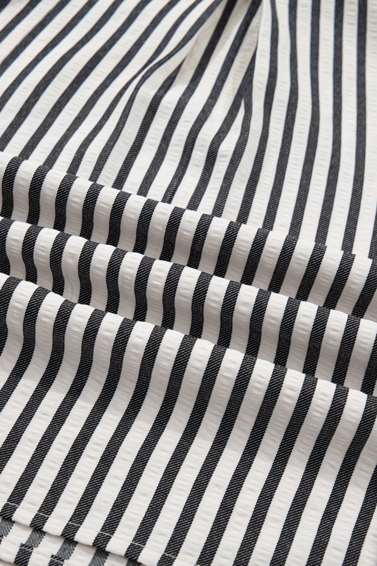 Stripe Collared V-Neck Bubble Sleeve Blouse